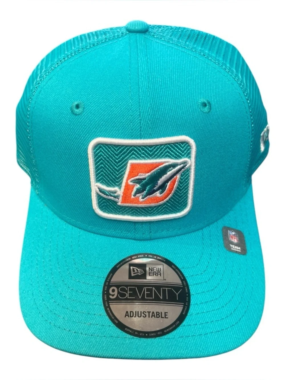 New Era teal and orange Miami Dolphins Patch Trucker Cap one sz fits all